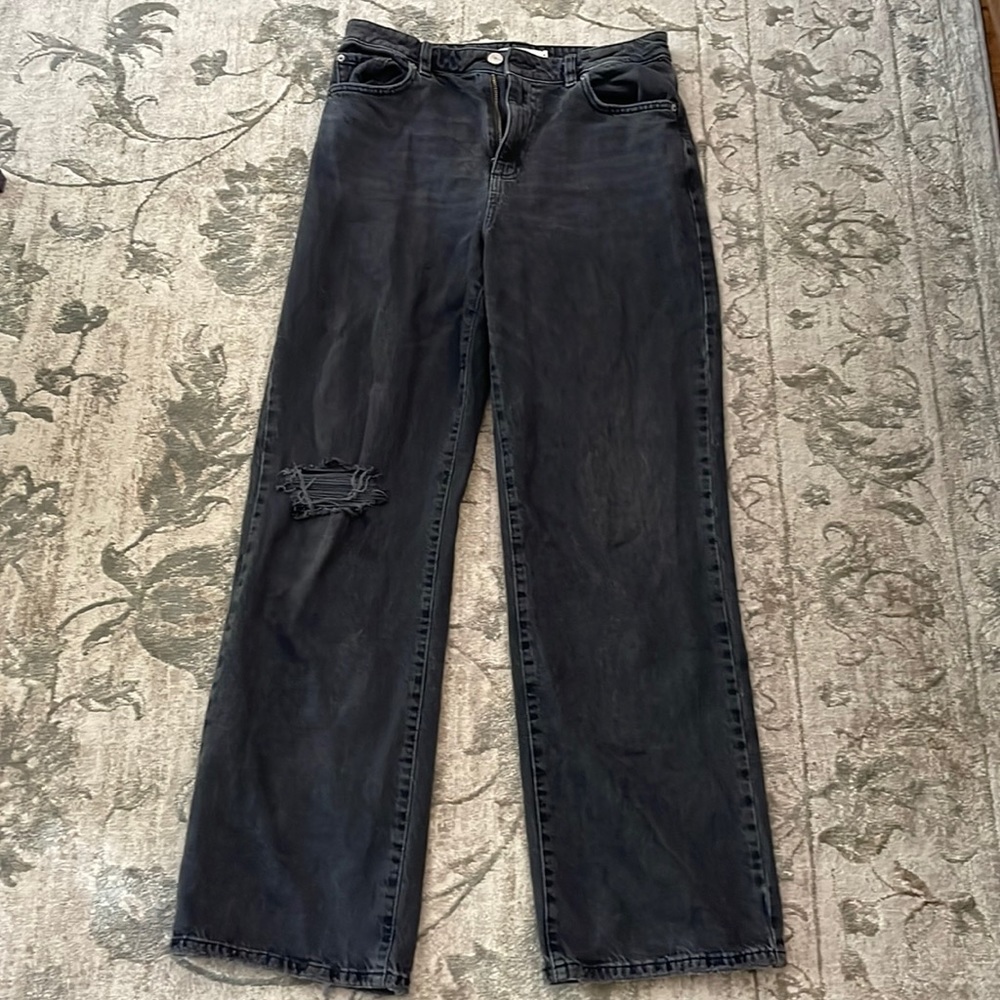 Garage high waisted wide leg faded black jeans. Size 9 waist 29.